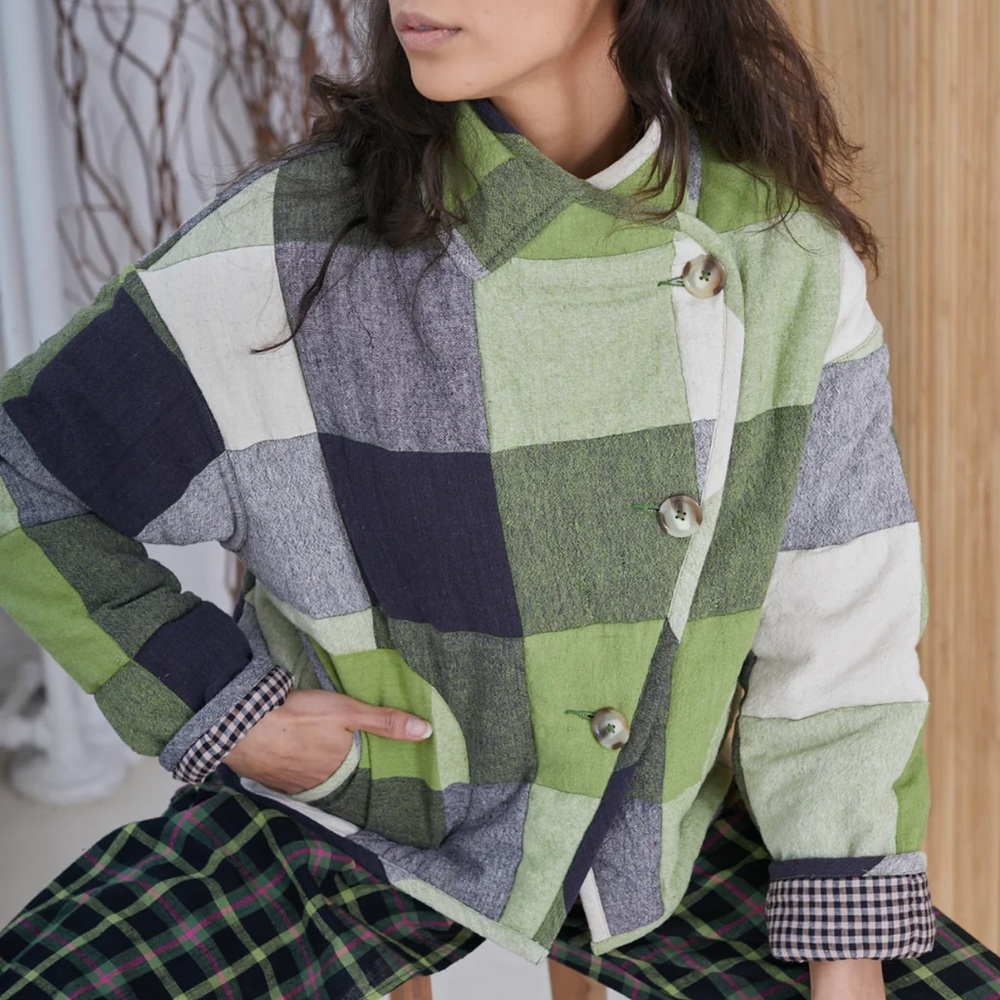 Rujuta Sheth- UMA CROP JACKET | NEUTRAL CHEX X ASPEN CHEX